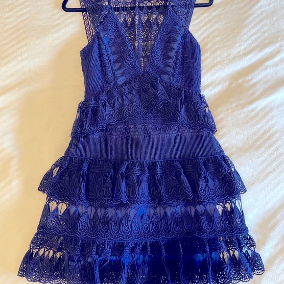 Self Portrait Embellished Lace Blue Mini Dress. Size 4 US - Picture 3 of 5